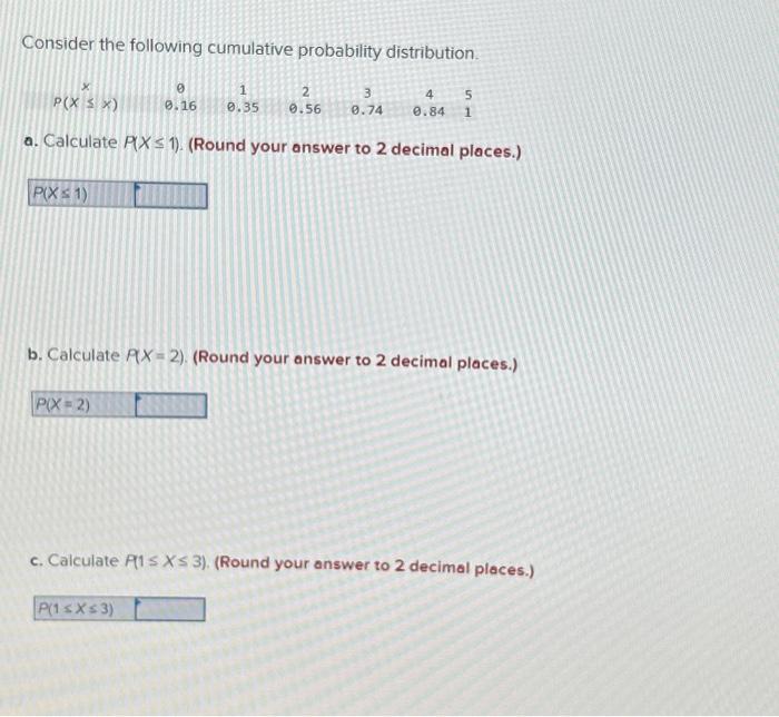 Consider the following cumulative probability distribution