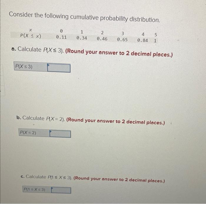 Consider the following cumulative probability distribution